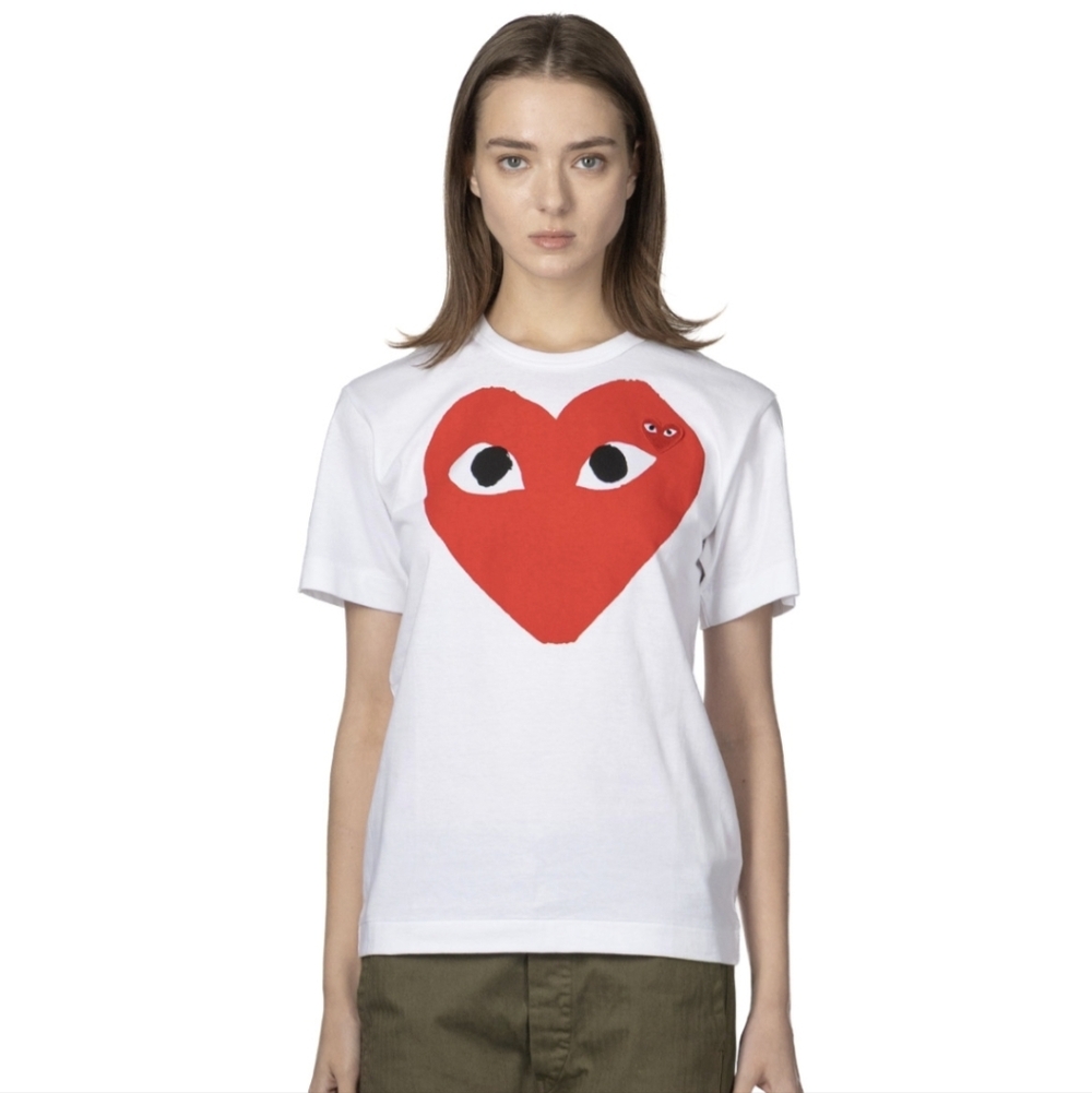 Comme Des Garcons Play Unisex Big x Small Red Heart Logo Tee Shirt White Sz S